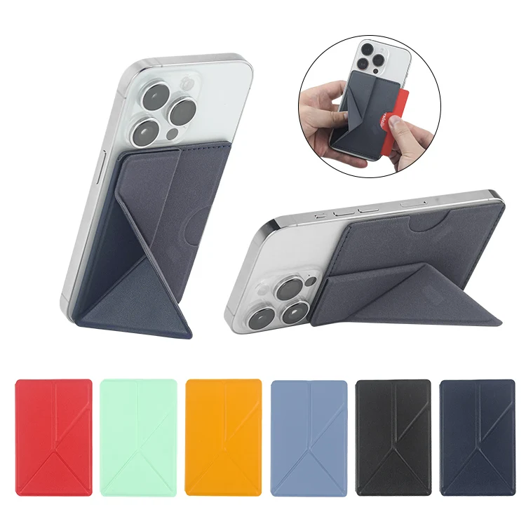 Personalized Cell Phone pu leather Adhesive Card Holder with foldable phone stand