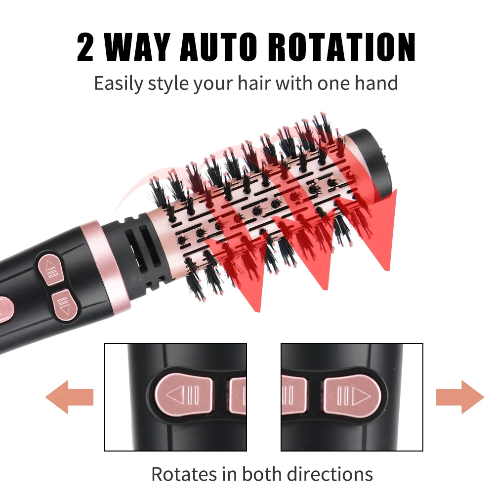 Pritech Auto Rotating Hair Dryer Brush Dual Voltage Hot Air Brush with left/right rotating