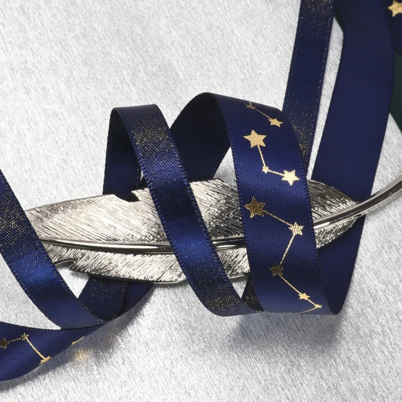  Ribest Print Ribbon Satin Grosgrain Blue Starry Sky With Logo Customized