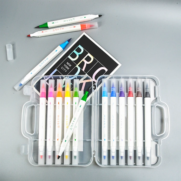 OEM watercolour dual tip markers square shape twin-tip marker pens