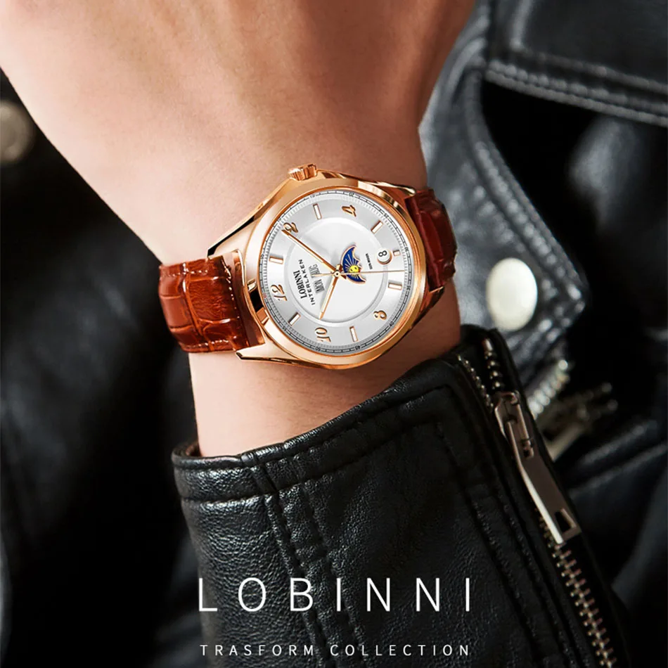 Оптовая продажа онлайн механические часы LOBINNI 18016 мужские наручные марки часов