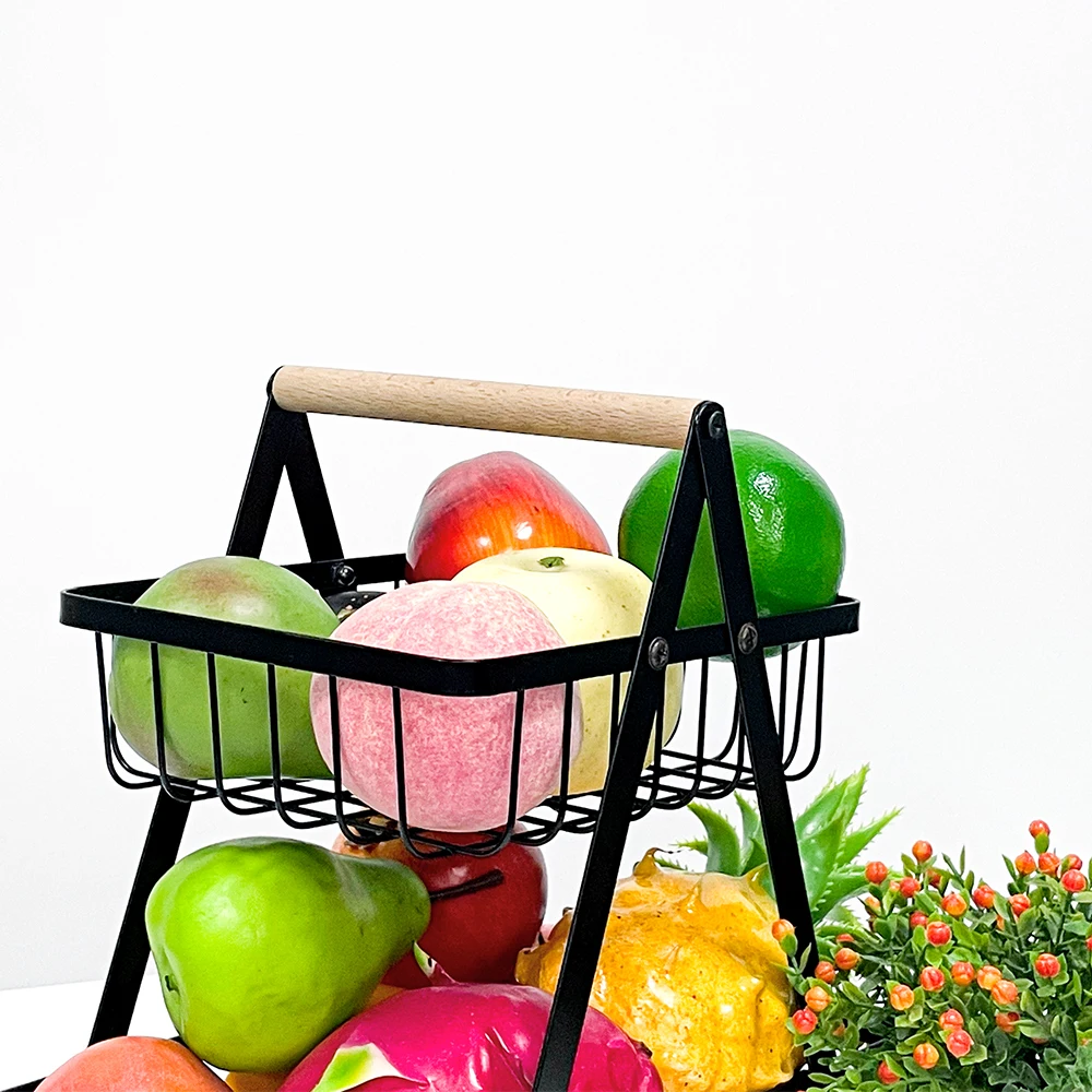 High quality portable large metal 2 tier vegetable and fruit portable bracket basket