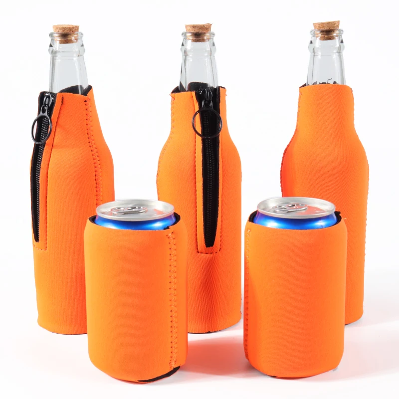 Custom Plain Blank Orange Neoprene 16oz Logo Print Beer Bottle Can Cooler Sleeve