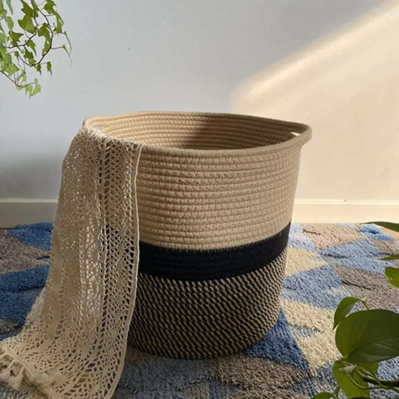 Cotton woven basket storage clothes / toys / sundries basket with handles