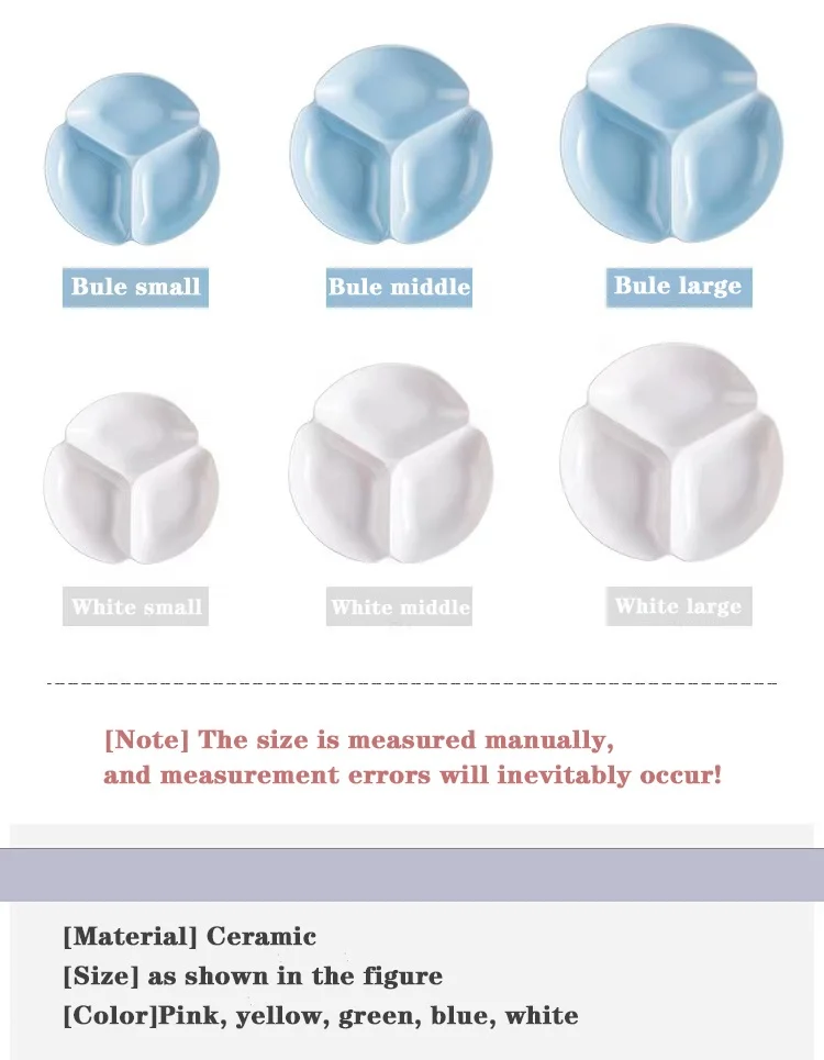 Round Shape Children Home Use Baking 3 Divided Porcelain Dish Dinnerware Plates Three Compartment Ceramic Divided Plate
