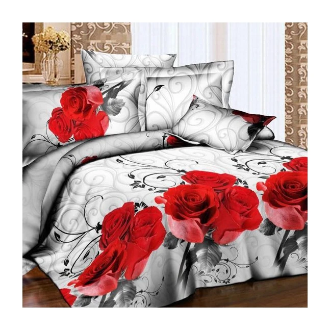 Manufacturer high quality queen 4 piece red rose quilt cover 3d printing bedding set bedspread set