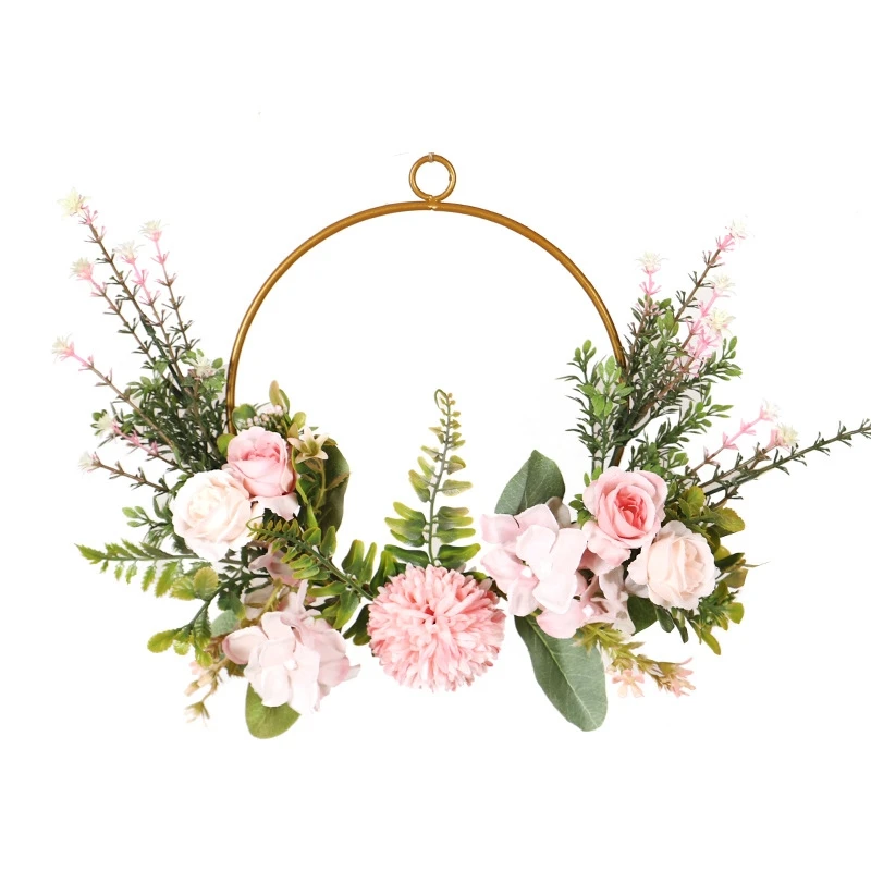 Hanging Wreath Garland Decoration Wrought Iron Chrysanthemum Water Plant Wall Hanging Decoration Artificial Wreath Ornament