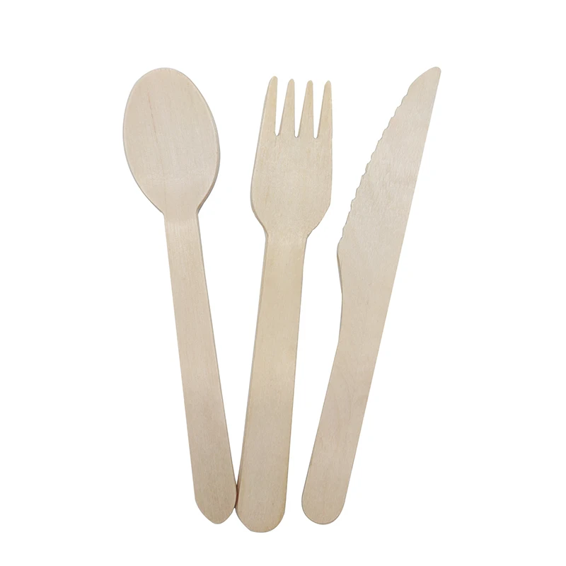 50pcs/150pcs Disposable Wooden Cutlery Forks/Spoons/Cutlers Knives Party Supplies Kitchen Utensil Dessert Tableware Packing 16cm