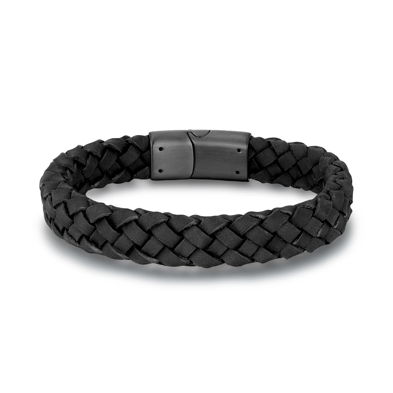 Handmade Mens Jewelry Black Braided Italian Leather Steel Clasp Bracelet Mens Bracelet Gift for Him