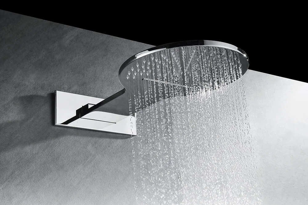 Premium Silver In-Wall Shower System: Three-Function Thermostatic Button Switch, Copper Construction, Round Design, Waterfall
