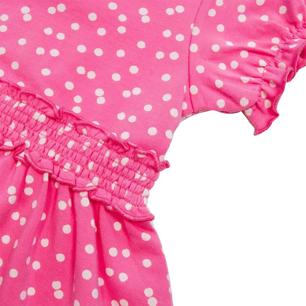 Summer new fashion Pink Dot Soft Bamboo Viscose baby Girl Ruffled Cap Sleeve Twirl Dresses