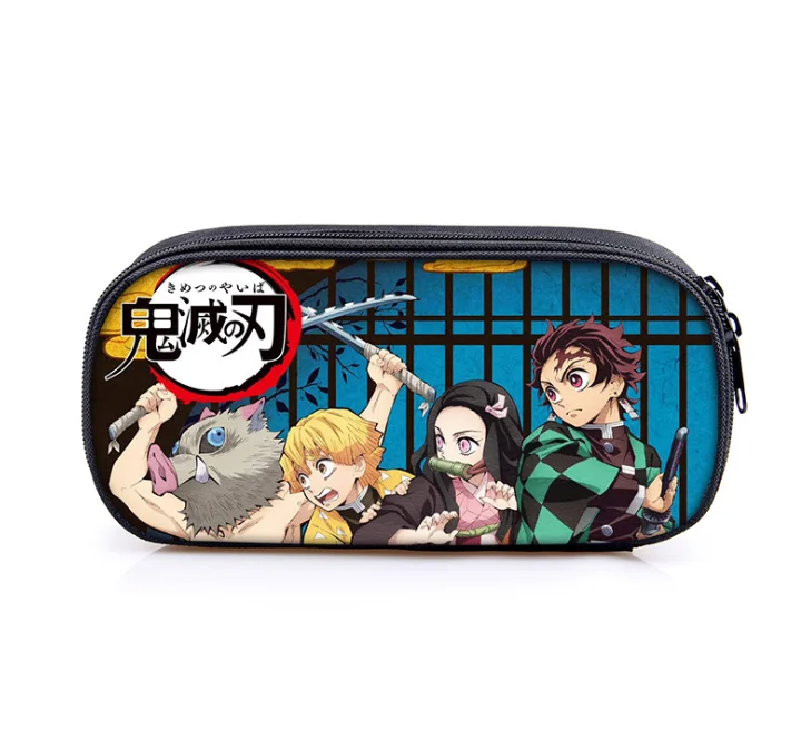Anime Demon Slayer Kimetsu No Yaiba Kamado Tanjirou Pencil Case Cute Polyester Zipper Pencil Box Demon Slayer Pencil Case