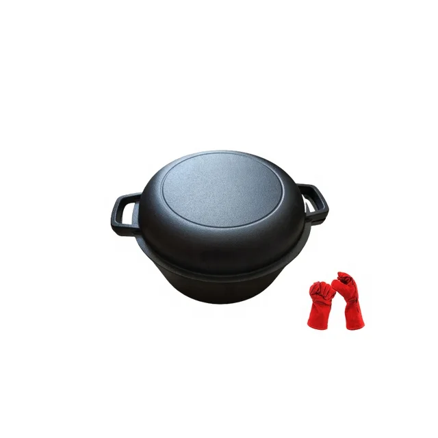 2 in 1 Pre Seasoned Dutch Oven with Skillet Lid for Induction Electric Grill Stovetop BBQ Camping (5 Quart)