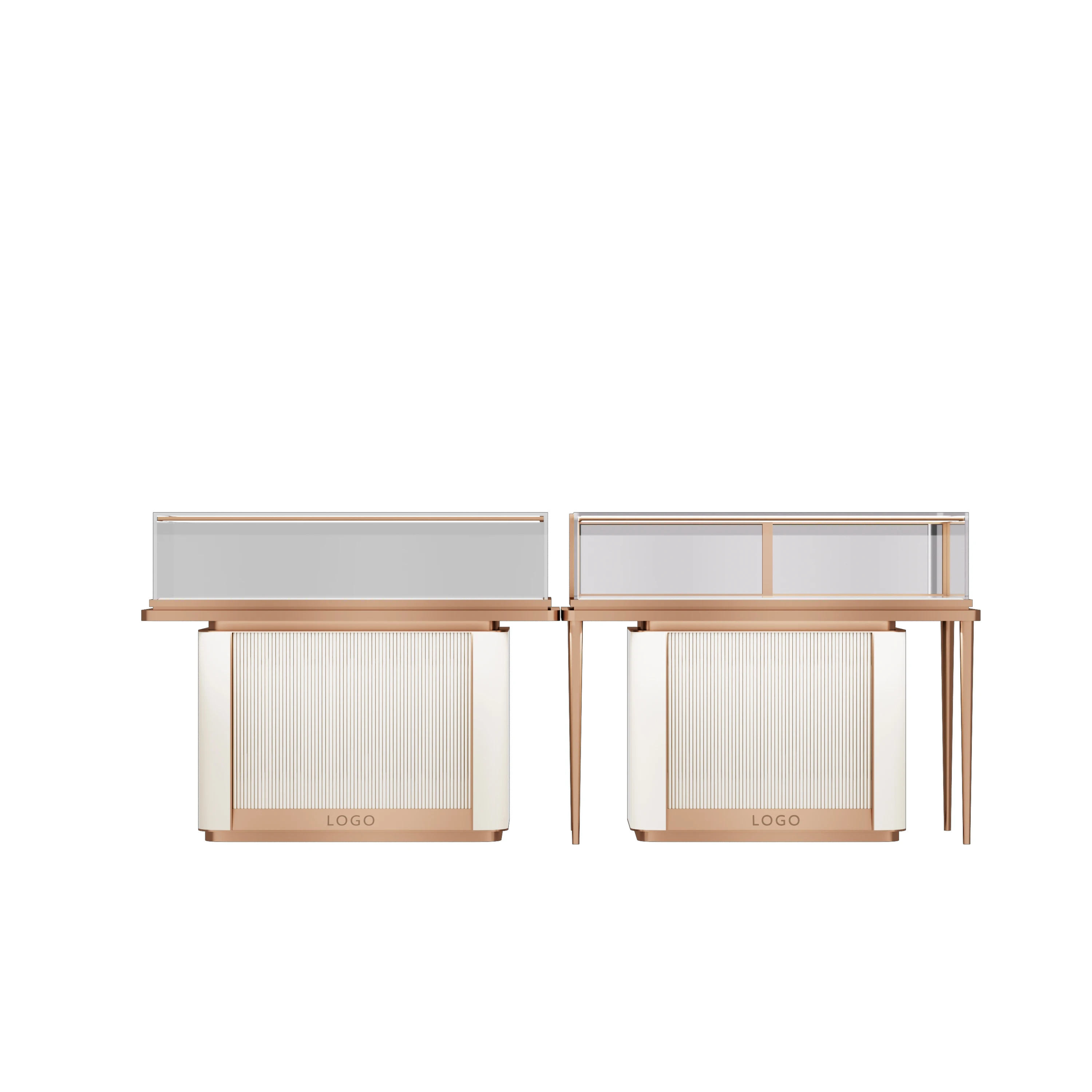 Glass wooden round kiosks window custom stand led tower spotlight cabinet set jewelry display showcase with light