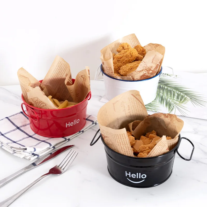 Western Food Cafe Mini Snack Tray Fried Chicken Stainless Steel Container Fried Food Basket Galvanized Iron French Fries Bucket