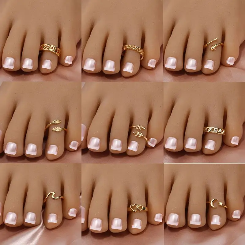 Summer Knuckle Foot Adjustable Ring 37 Styles Copper 18K Gold Plated Jewelry Geometric Love Heart Toe Chain Adjustable Toe Rings
