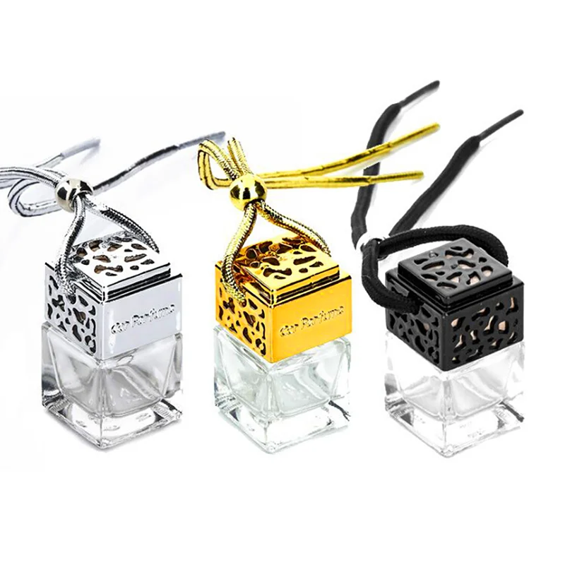 empty 8ml square diffuser bottles hanging pendant gold glass car freshener bottle perfume