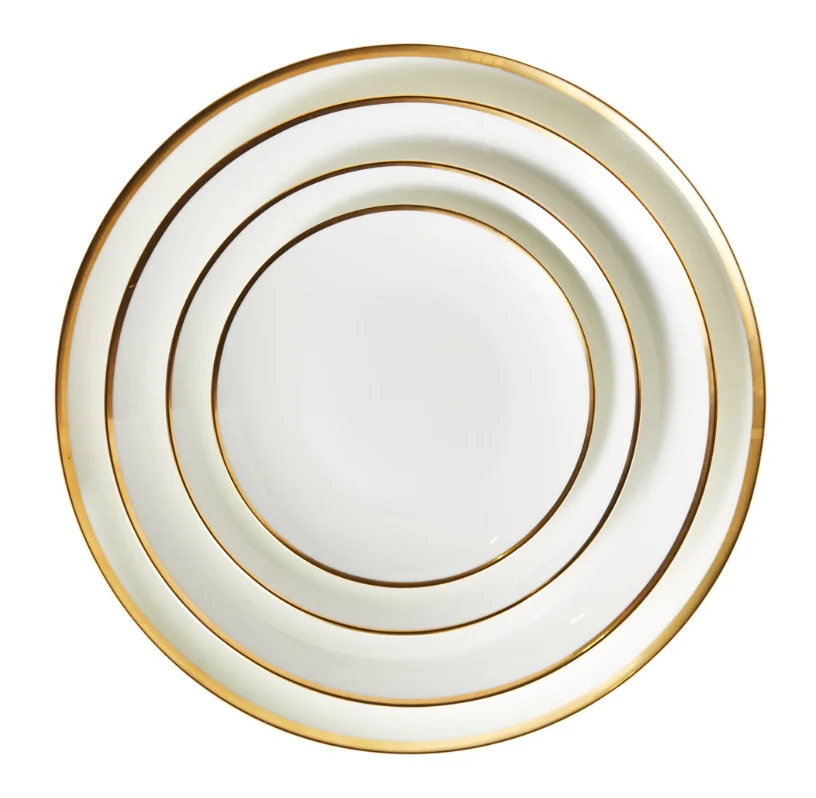 Fine Gold Rim White Ceramic Dish Porcelain Bone China Dinnerware Plates Set