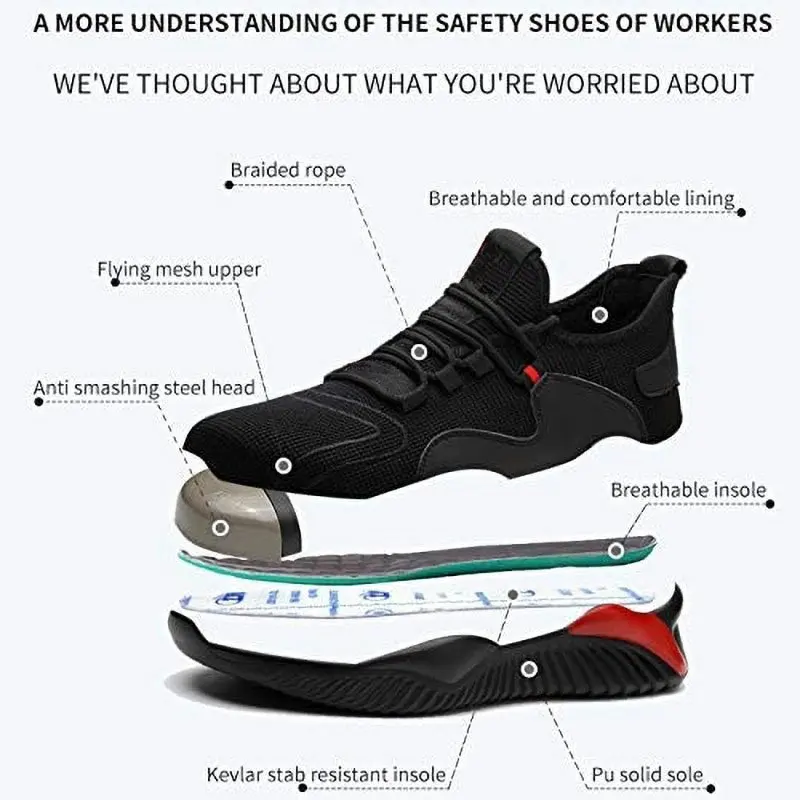 Men Women Steel Toe Sneaker Shoes Slip Resistant Indestructible Construction Shoes Roofing Shoes Safety Work
