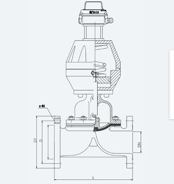 UPVC CPVC PPH PVDF FRPP 2 Way DN100 Diaphragm Valve Pneumatic Plastic Flange Metal Pneumatic Actuated Diaphragm Valve
