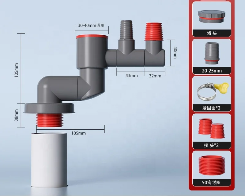 Kitchen Sealed Sink Downcomer Washing Basin Drainage Three-Head Deodorant Water Distributor