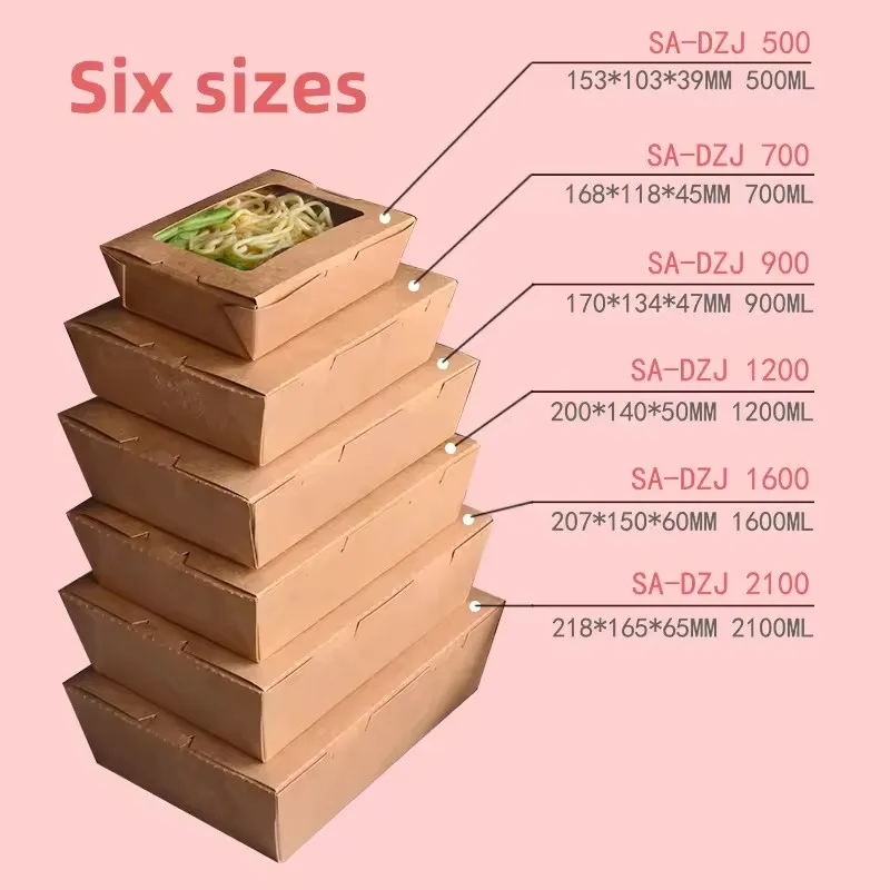 SenAng Custom Eco Friendly 700ml Kraft Takeaway Food Boxes Food Packaging Multi-compartment kraft paper lunch box