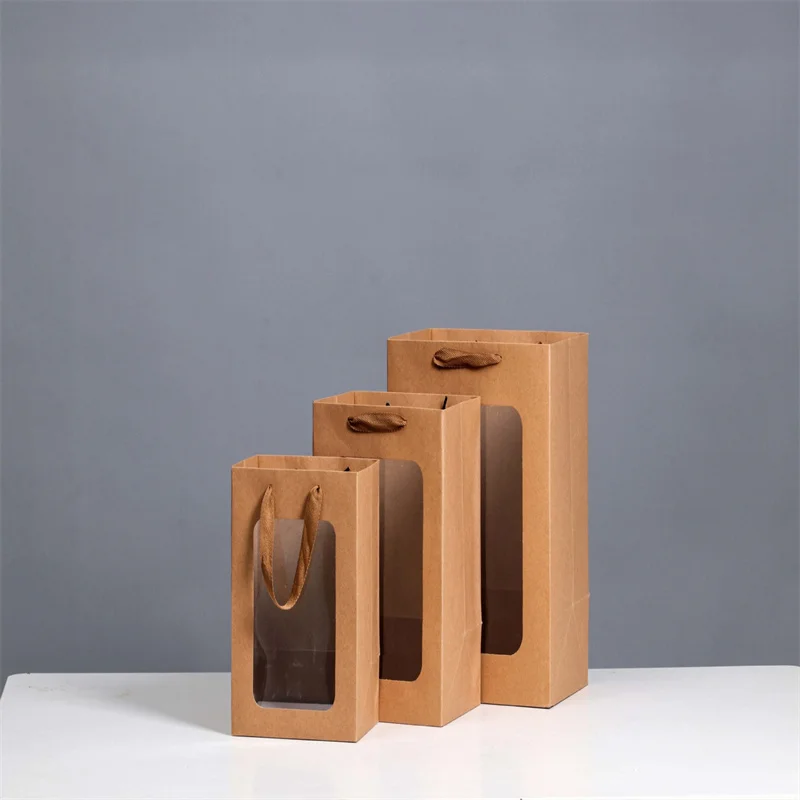 Hot Sell Portable Rope Handle Transparent Clear Pvc Window Shopping Gift Bouquet Flower Paper Bags