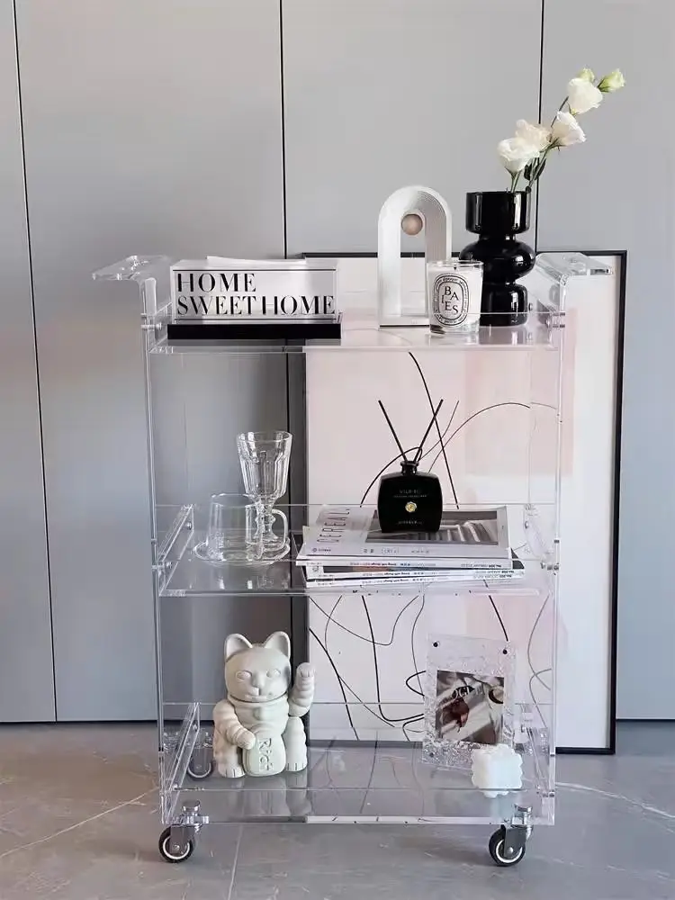 Removable Acrylic Cart Sofa Side Table Snack Storage Rack