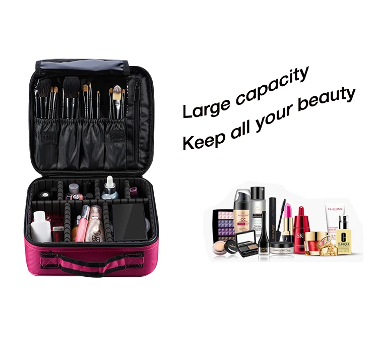 Professional Adjustable Beauty Box Case Salon Nail Cosmetic Make up PU Bag Fashion Waterproof Polyester Zipper Cosmetic Case
