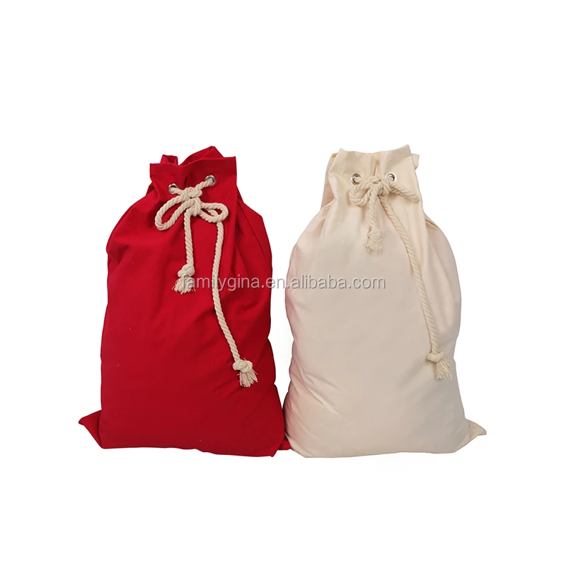 Christmas Gift Bag Decor Custom Blank Cotton Canvas Solid Color Drawstring Santa Sack