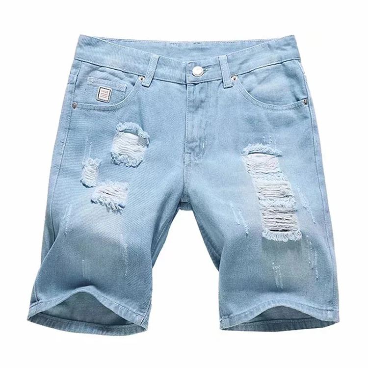 
New Style Wholesale Summer Denim Ripped Casual Cut Up Jeans Half Short Pants For Men 