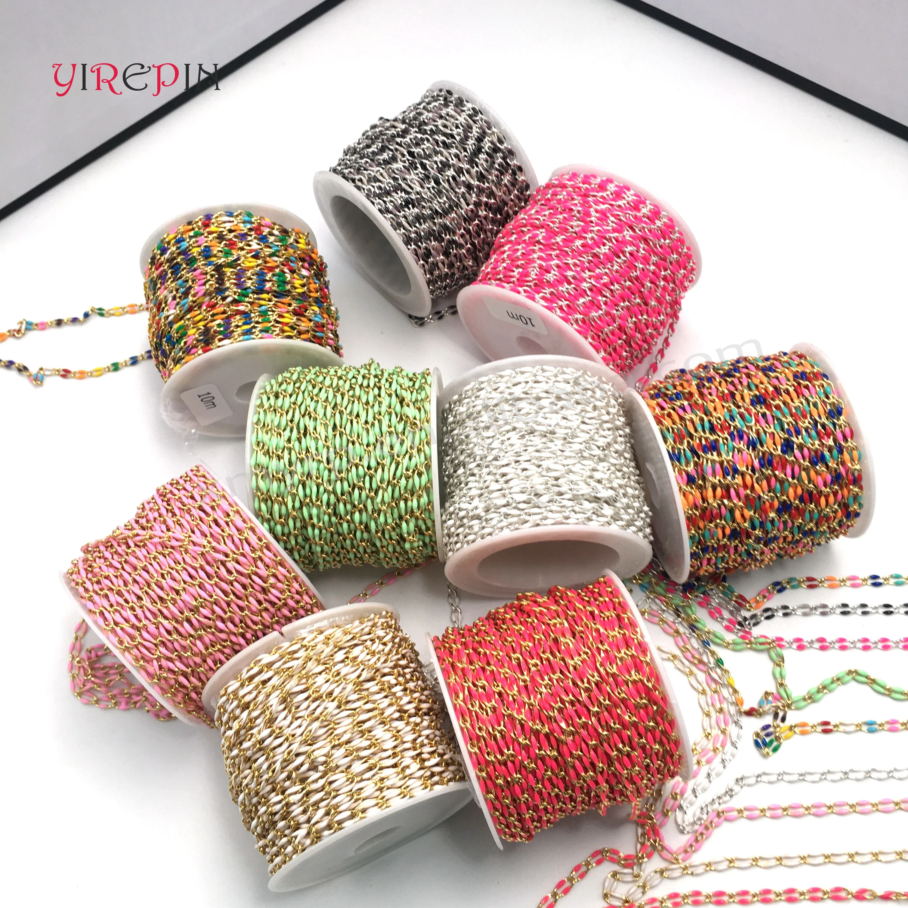 Multi Colored Enameled Chains DIY Permanent Jewelry Lip Charms Chain Custom Gold Plated Enamel Roll Chains Bulk Wholesale