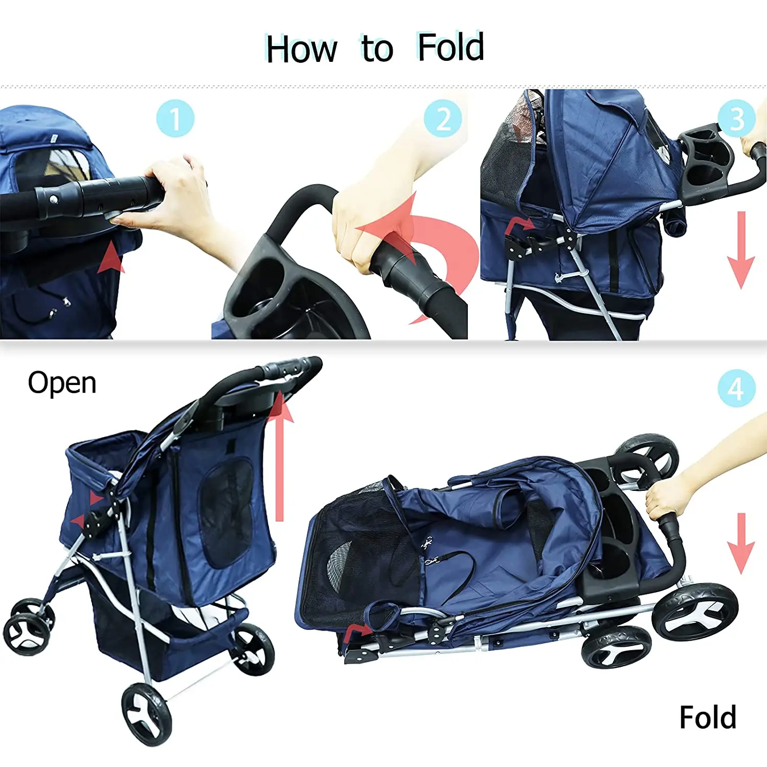 Outdoor Luxury Foldable Portable Pet Carrier 4 Wheels Trolley Travel Carriage Cat Dog Pet Stroller