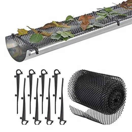 Plastic High Resistance Gutter Guards Reusable Gutter  Mesh Cover Drain Protective Net with 15 clip Hooks For Easy Installation
