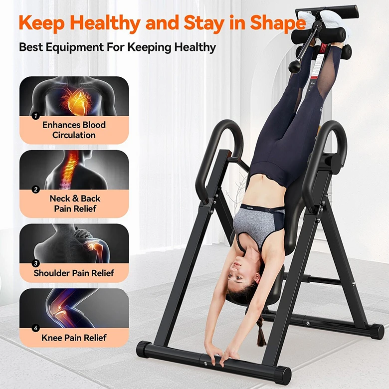 Adjustable Inversion Table with Relieve Back Pain Reduce Muscle Tension Therapy Machine Gravity Heavy Duty  Release