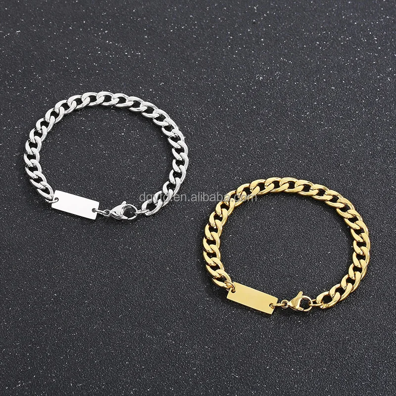Stainless Steel Engraved Cable Chain Bracelet