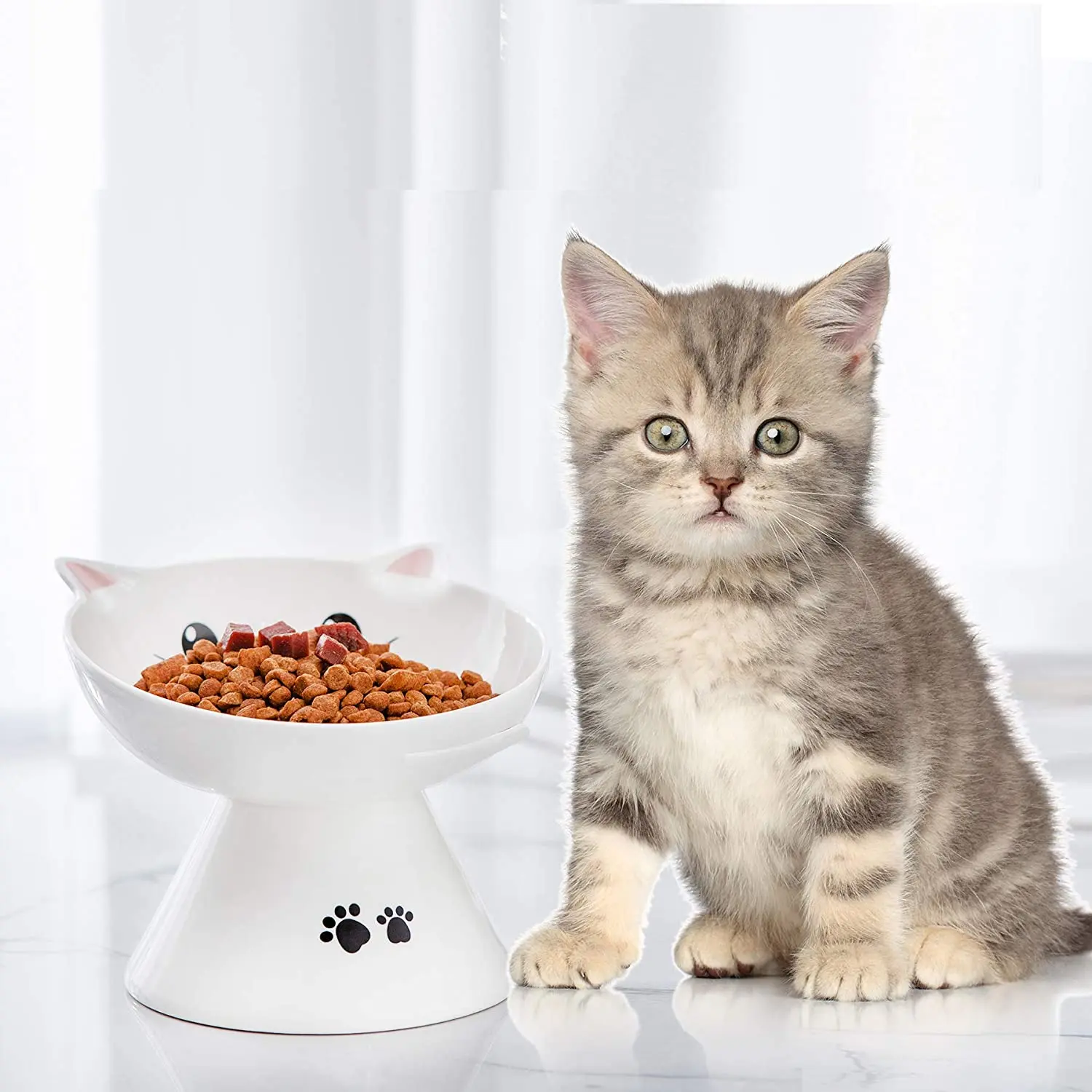New Arrival Cat Shape Ceramic Raised Pet Dog Cat Bowl For Food And Water Feeding  Bowl  Decor