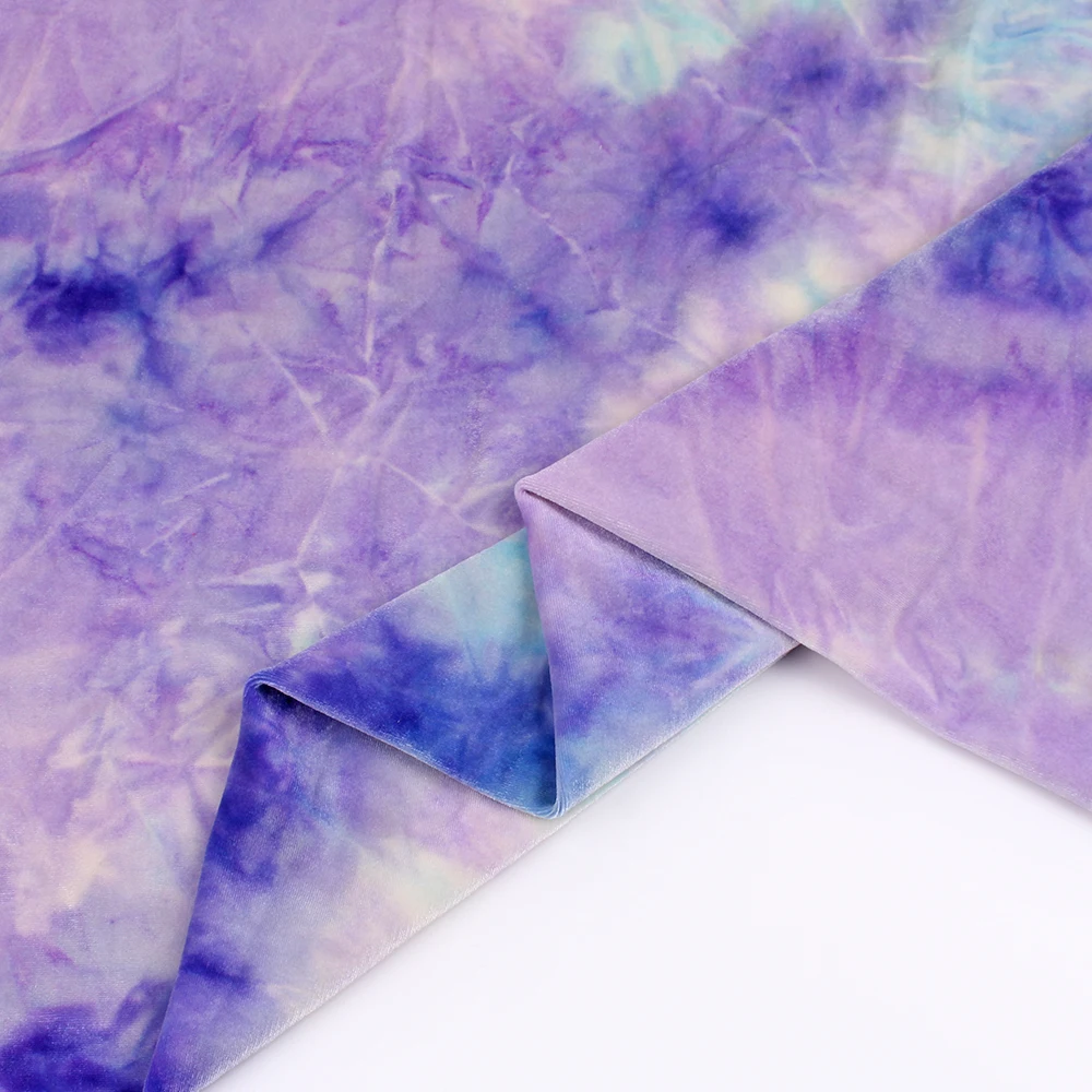 Manufacturer Tie Dye Velour Polyester Spandex Soft Smooth Knit Fuzzy Gradient Korea Velvet Stretch Fabric For Dress Hair Tie
