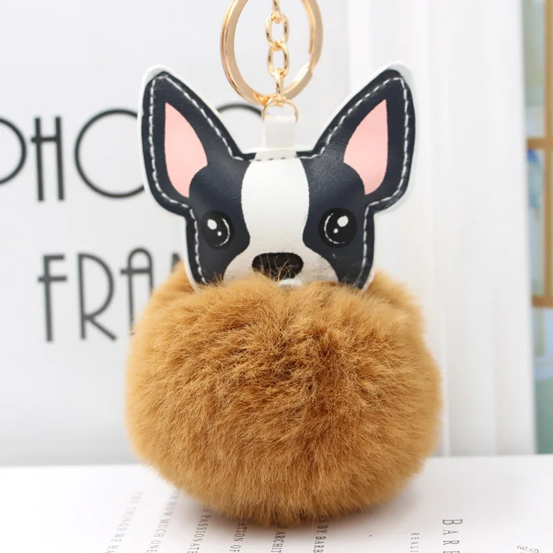 Cute Dog Shape Pom Pom Fur Ball Animal Key Rings for Promotional Gifts Key Chains Plush Ball Bag Pendant Holder