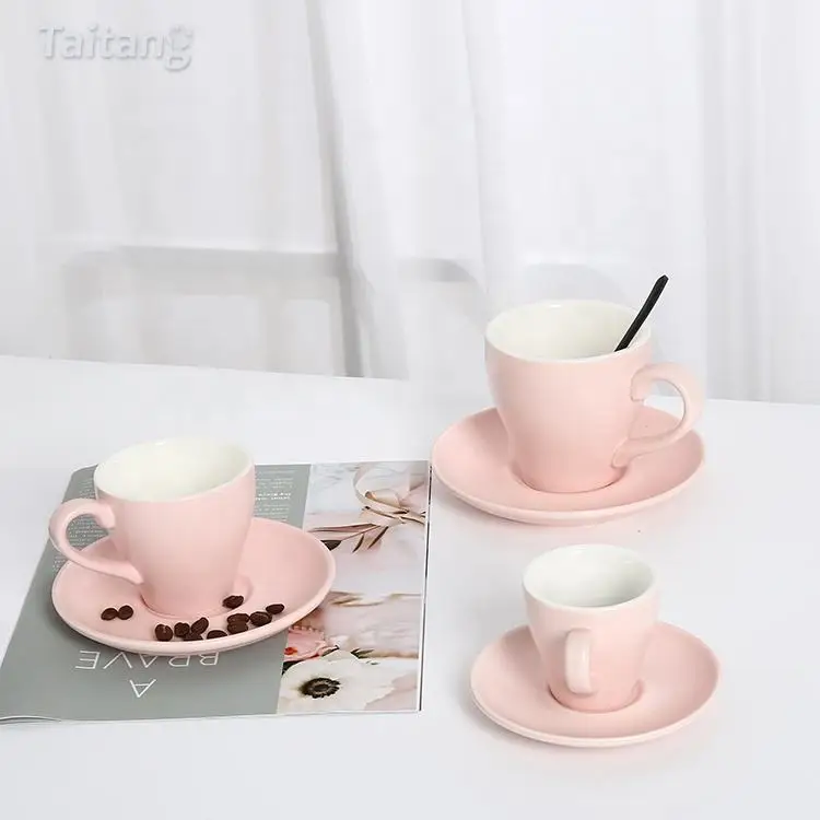 Cafe Supplies Wholesale Solid Color Tea and Saucer Cups Ceramic Reusable Espresso Coffee Cup Set