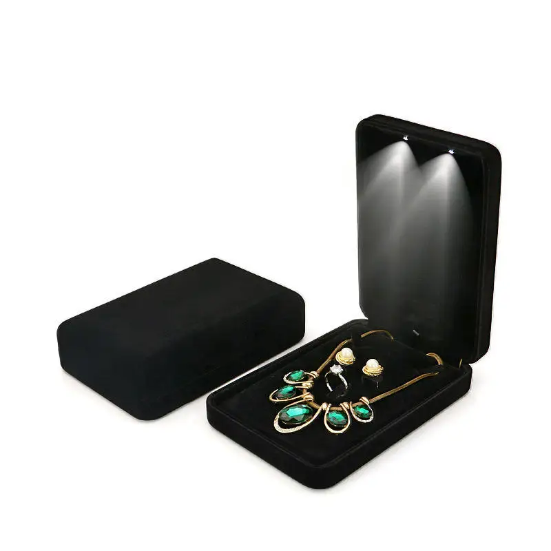High End Velvet Gift Jewelry Packaging Boxes with LED Light and Custom LOGO 5 Colors Necklace Ring Jewellery LED Boxes