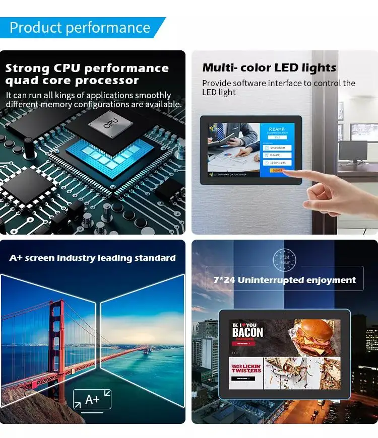 Wall Mount Poe Power Meeting Room Hotel Scheduler 10.1 13.3 15.6 21.5 Inch Android Tablet Pc digital signage With Led Light