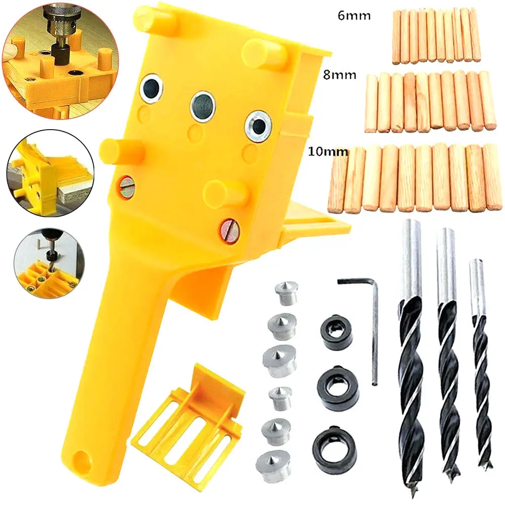Dowelling Jig, Woodworking Dowelling Jig Drill Bits Handheld Drill Guide Hole Saw Tools for Use with Most Hand and Power Drills