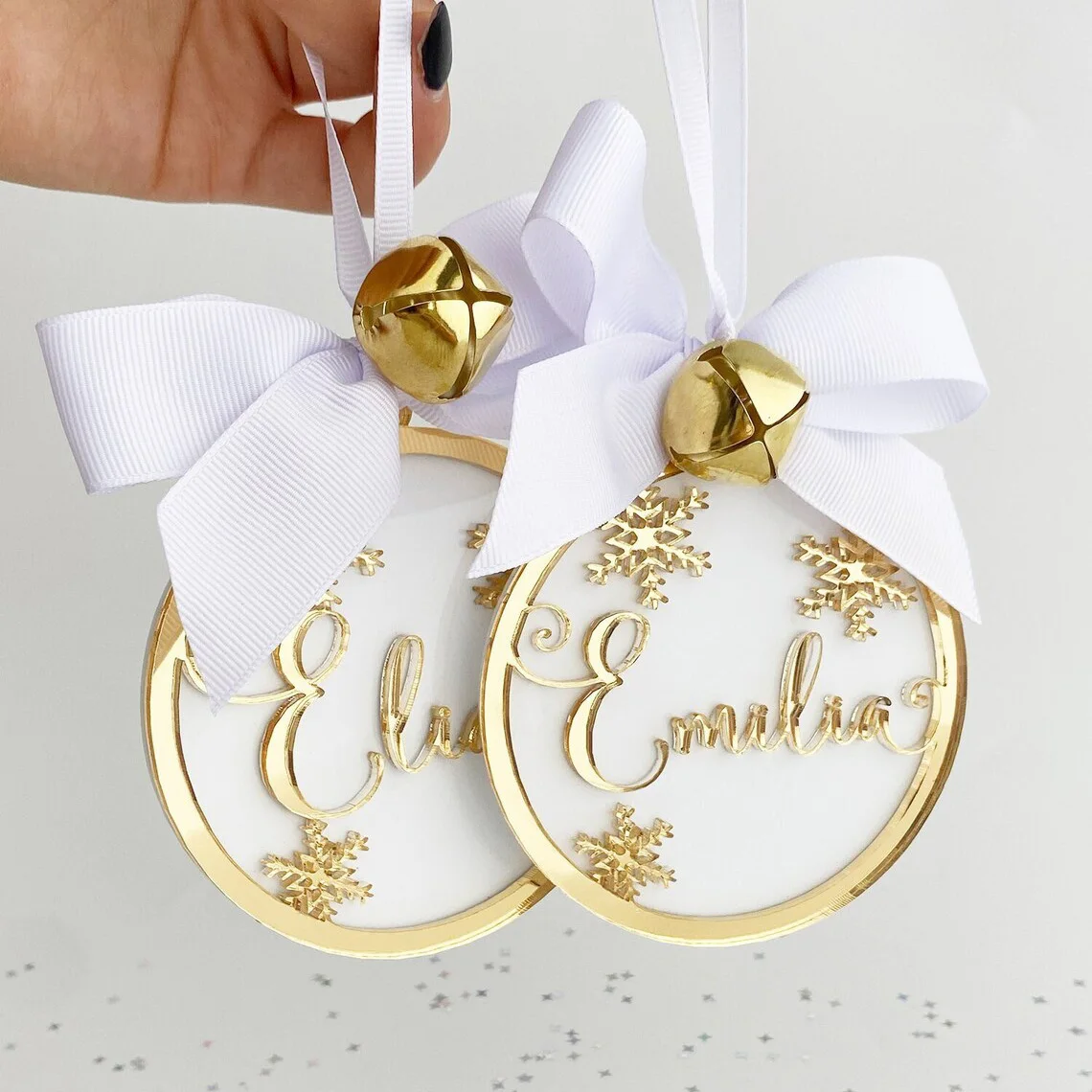 Custom Acrylic Christmas Ornament ball personalised Christmas ornament gold mirror white Christmas Decor