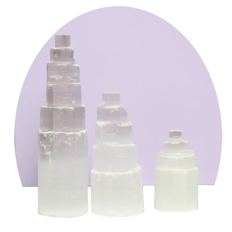 High Quality Natural crystal crafts selenite tower lamps selenite tower For Decoration