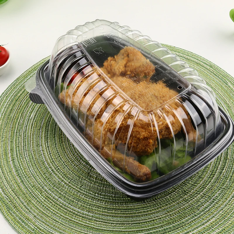 Одноразовая коробка для микроволновой печи, пластиковая упаковка, контейнер для жареной курицы, индейки, черный лоток, коробка с прозрачной крышкой