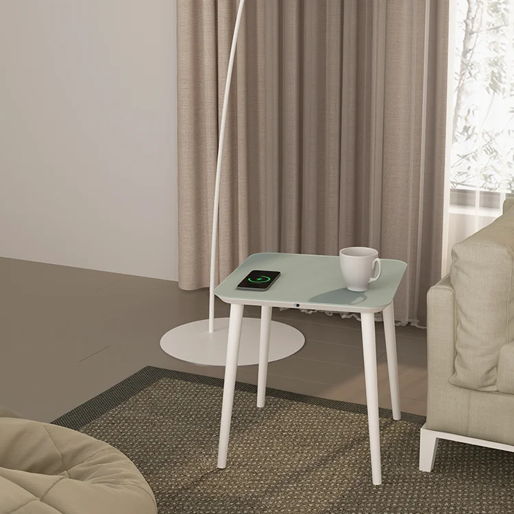 Unique smart square tea table glass desktop with wireless charging coffee table