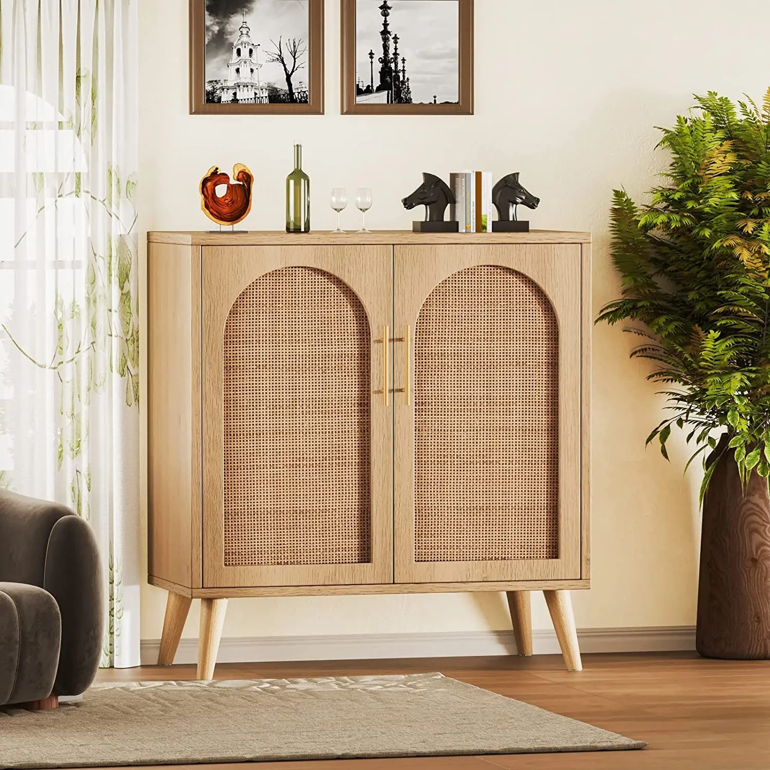 Accent Bathroom Floor Cabinet Modern Sideboard Buffet Cabinet living room cabinet with Rattan doors