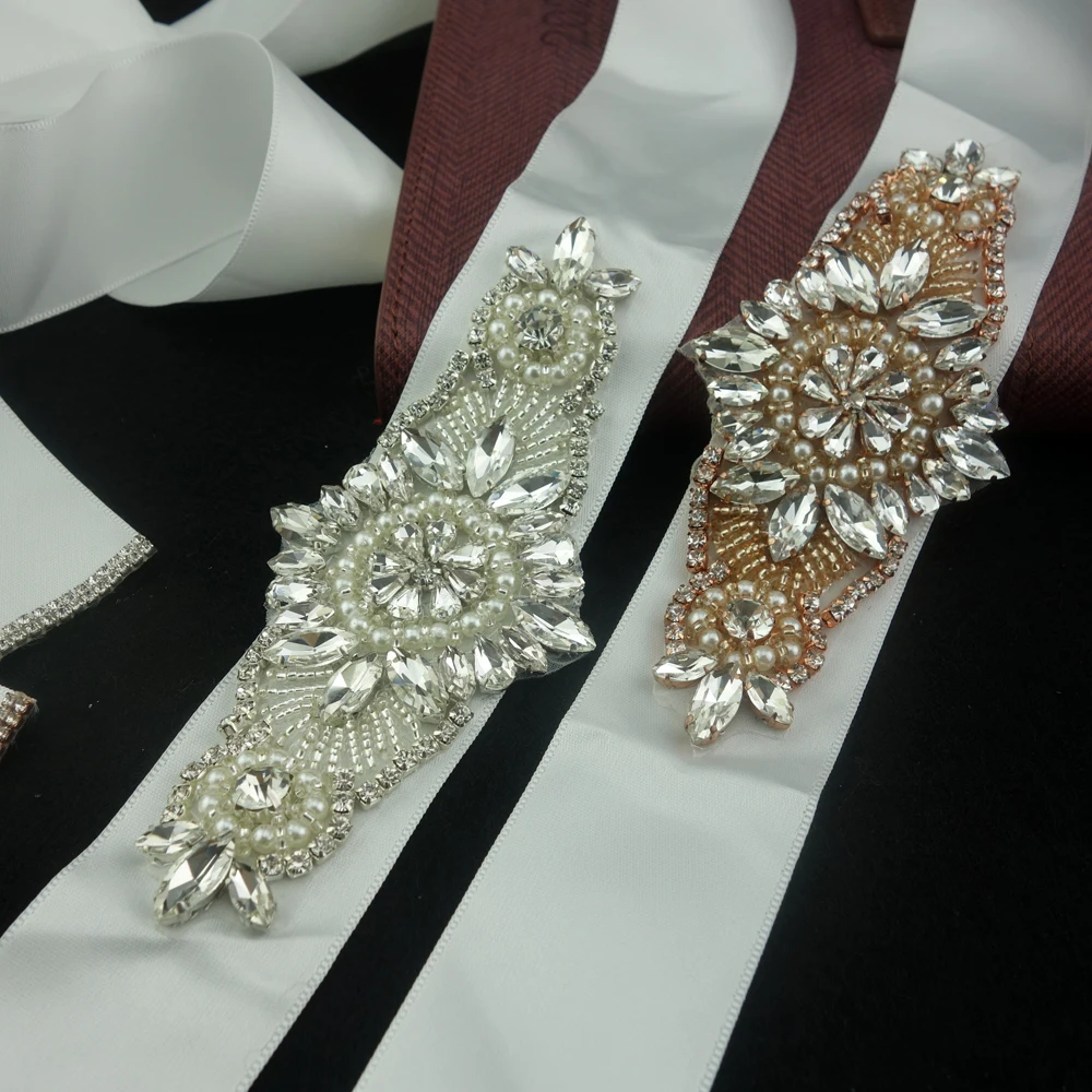 high quality clear crystal sash belt rhinestone and pearl bridal trim for lady wedding belt bridal dress bridesmaid dress