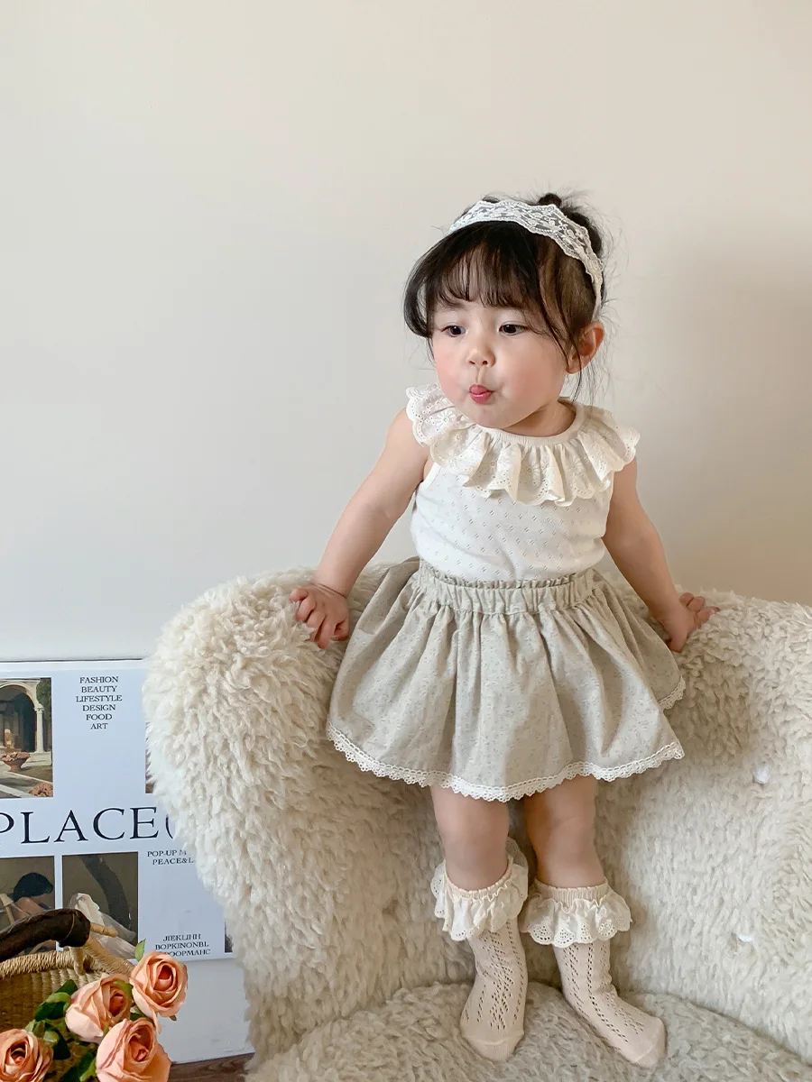 Korean style baby clothing sets for girls summer sleeveless baby clothes for girls wholesale lovely skirt and top set